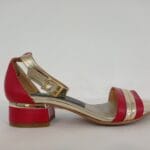 Sandalia baja  talon cerrado  rojo/oro 021