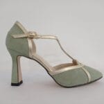 Zapato vestir con tira central verde/oro just