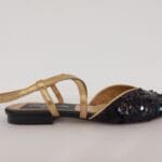 Zapato plano cruzado lentejuela negro 1821