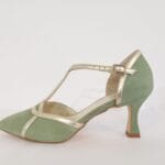 Zapato con tira central verde/oro just