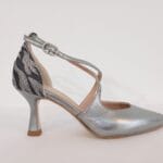 Zapato tiras cruzadas plata vieja talon brocado 019